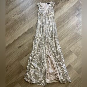 Aidan Mattox Silver Sequin Evening Gown